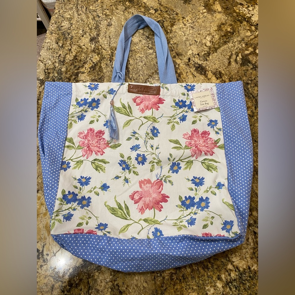 Laura Ashley canvas market tote floral and polka dot print - Brand new! LAST ONE
